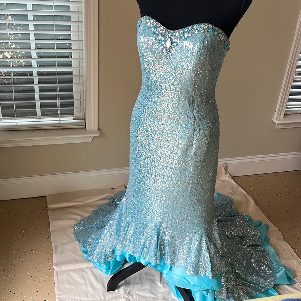 Aqua Sequence Formal Gown